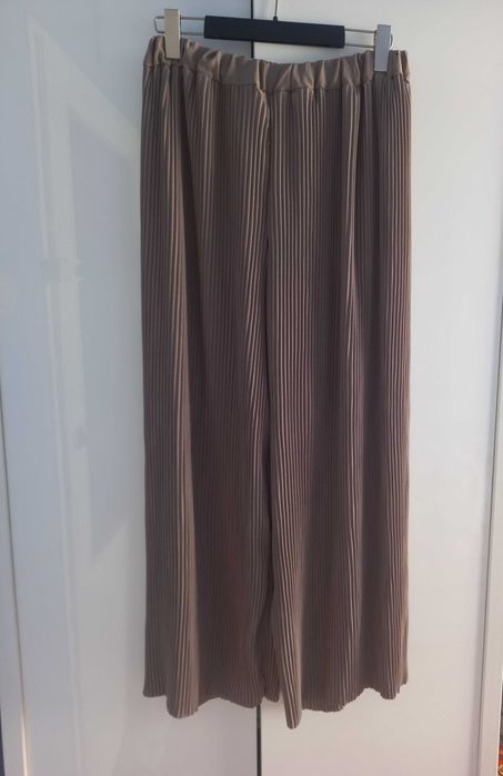 Spodnie plisowane 40 L wide leg szerokie nogawki brązowe damskie
