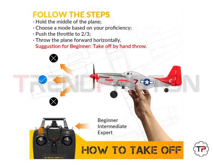 Avião Caça Mustang P-51D RC c/girocopio 6 eixos