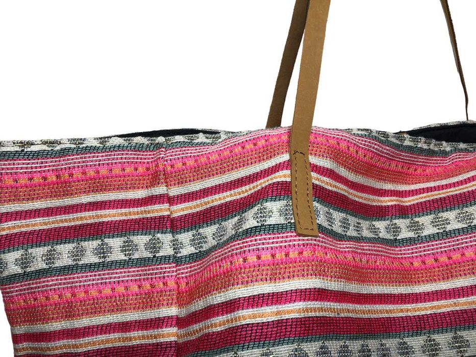 2154 Duża Elegancka Tkana Torba Plażowa Na Ramię PIECES Canvas Indie