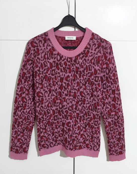Sweter W Panterkę Z Wełna Różowy Modström |R. M