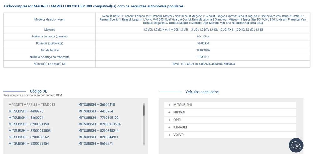 Turbo novo MAGNETI MARELLI 807101001300