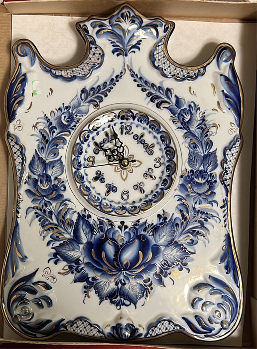 Часы круглые (син)Гжель. Фарфор