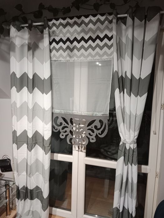 Nowe Zasłony zygzak szaro białe na przelotkach