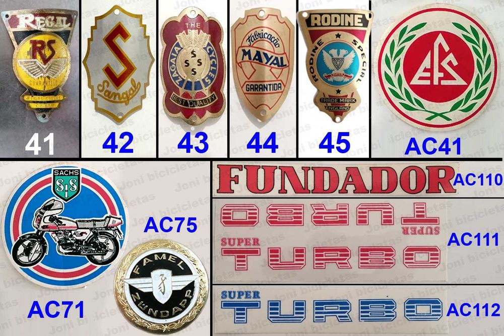 Chapas de testa e autocolantes de bicicleta antigos