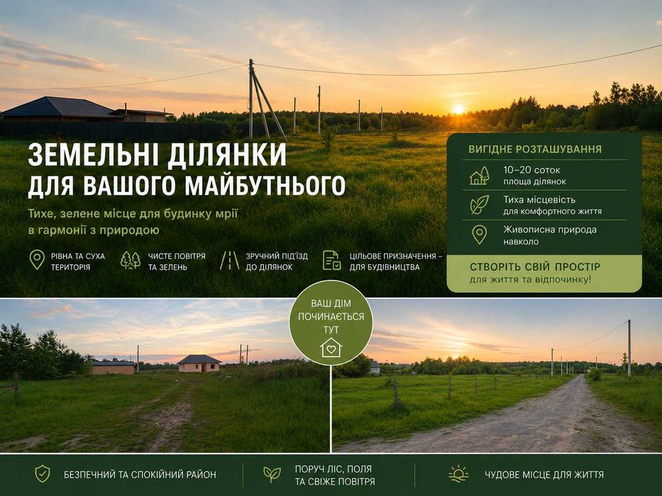 Пропонуємо земельні ділянки у чудовій локації для будівництва будинку або вигідної інвестиції