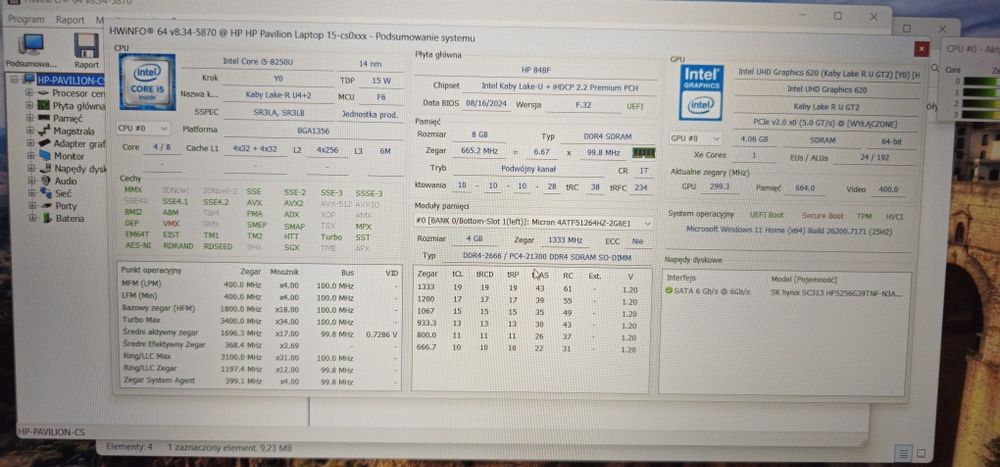 Laptop biały Pavilion 15 cs0xxx aluminium i5 8GB 240SSD MX150