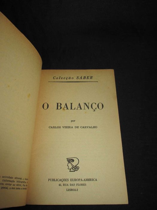 Livro O Balanço Carlos Vieira de Carvalho Colecção Saber