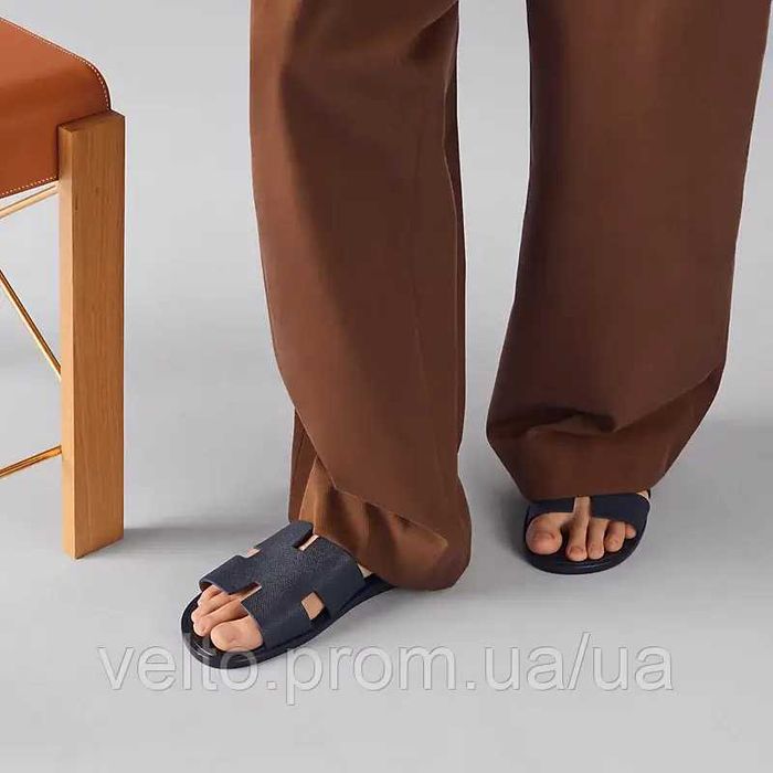 Мега ціна! Чоловічі шльопанці Hermes Гермес сині стильні