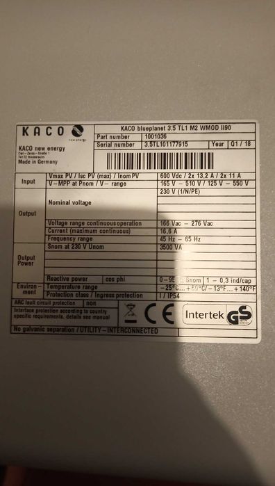Inversor "Kaco Blueplanet 3.5 TL"