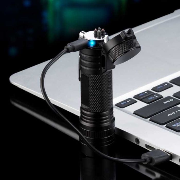Зажигалка usb на 2 дуги с фонариком в подарочной упаковке.Цвет: черный