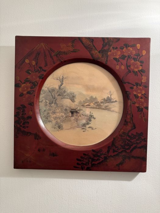 Антикварные  картины Япония подпись акварель