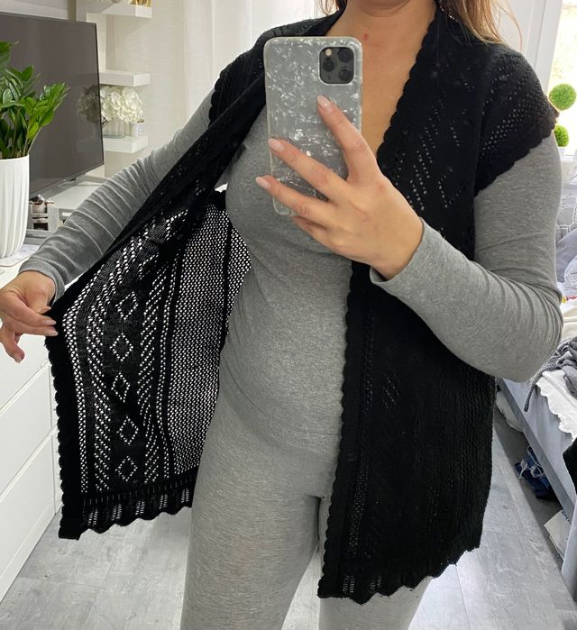 Czarna ażurowa Kamizelka narzutka  xs-m
