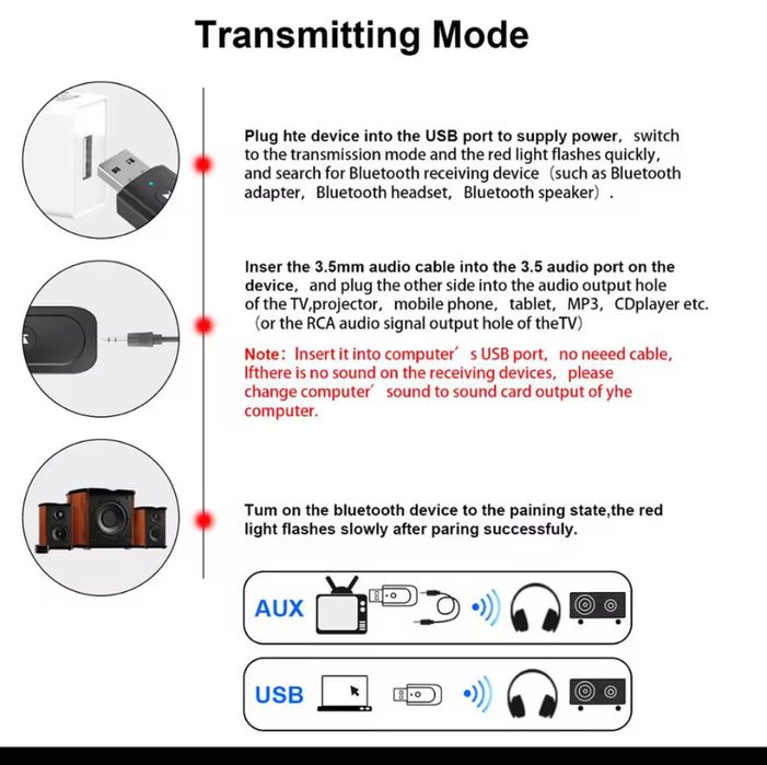 USB Bluetooth 5.0 Adapter 3 в 1 Bluetooth Transmitter Receiver