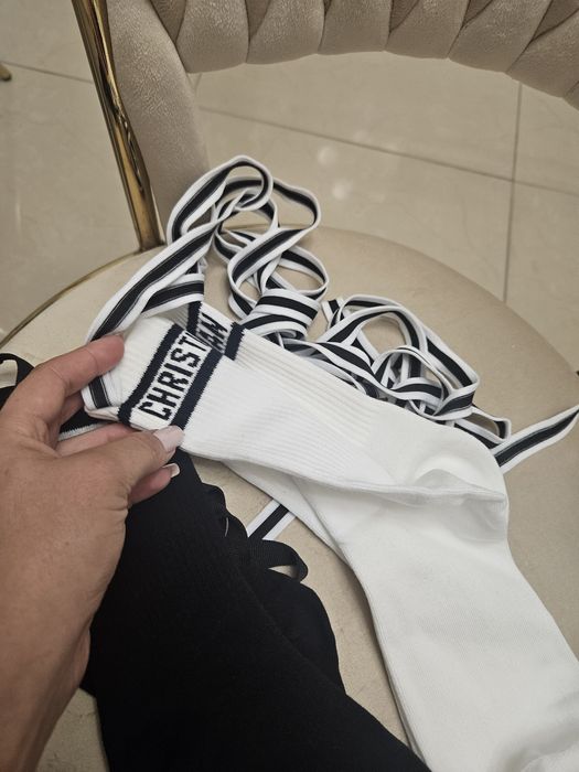 Wiązane skarpety dior białe czarne