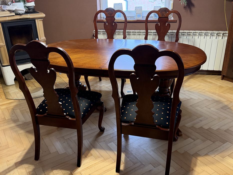 Solidny stół rozkładany + 4 krzesła | lite drewno | klasyka