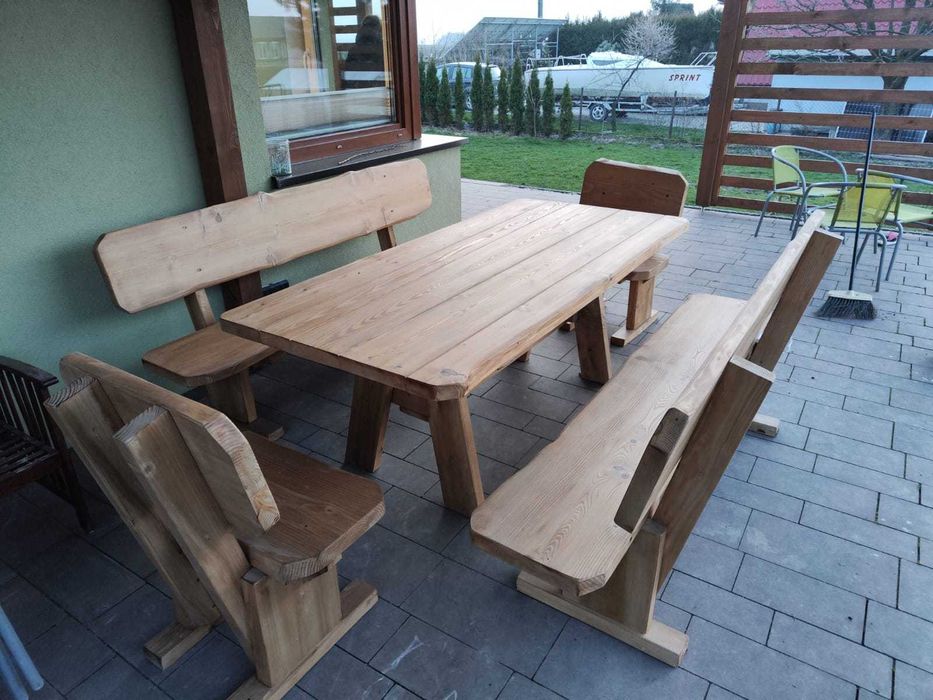 Meble ogrodowe DREWNIANE góralskie DO OGRODU biesiadne LITE DREWNO +