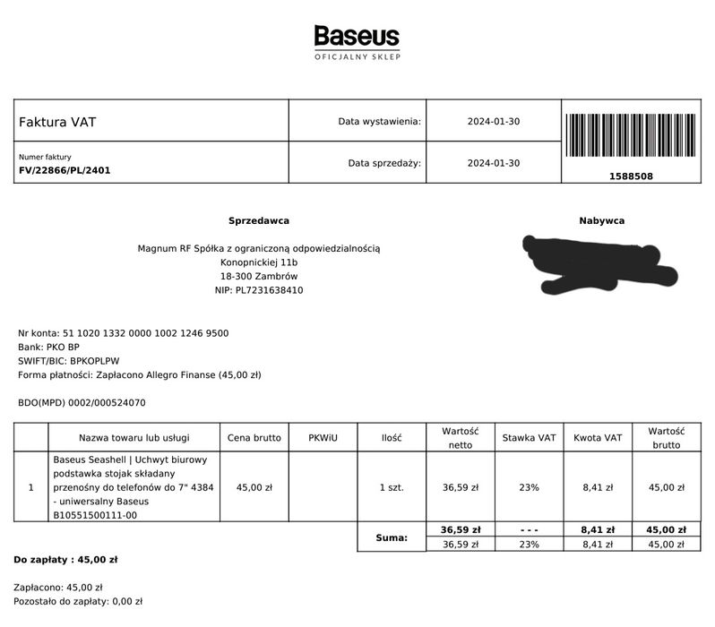 Stojak biurkowy/podstawka Baseus Seashell.