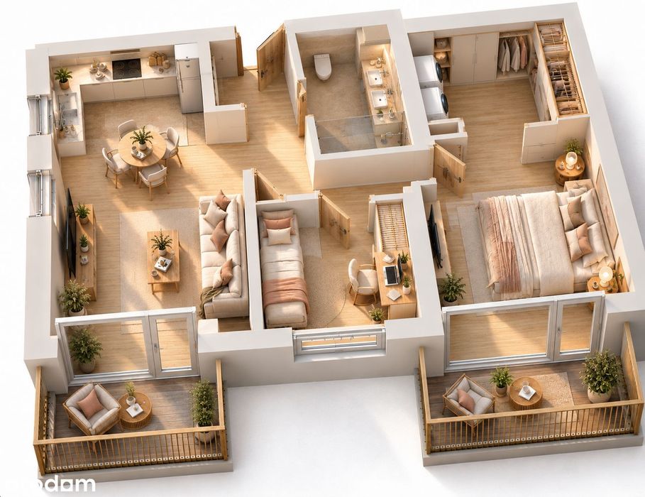 3 pokoje + garderoba | 61,79 m² | 2 balkony | Kątova Park