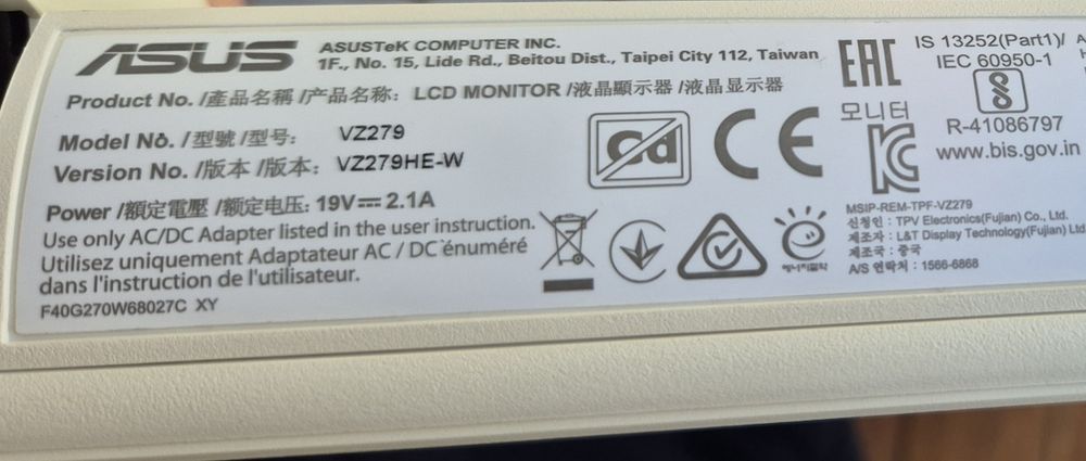 Monitor ASUS Full HD 27'' IPS Ultra Slim