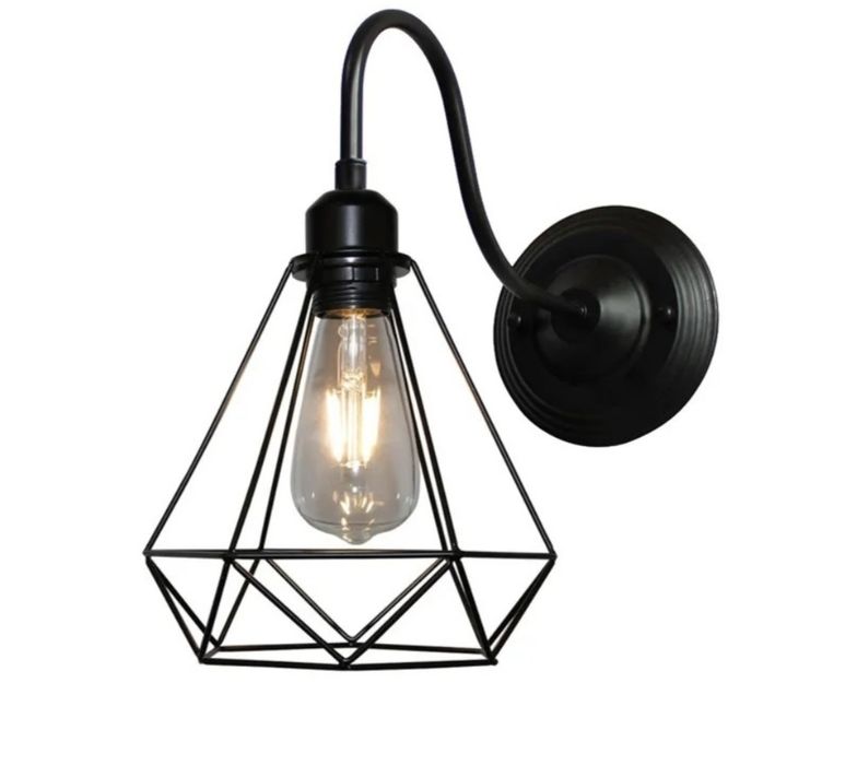 Lampa wisząca czarna loft + 2 szt. Kinkiet Bayron