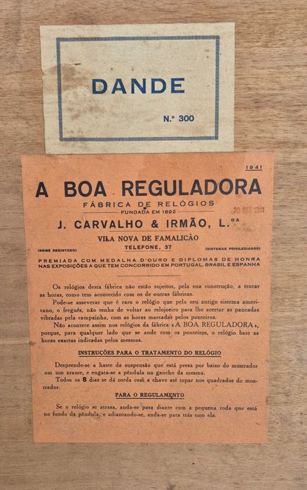 Relógio de Pêndulo muito antigo - Fábrica de Relógios Boa Reguladora