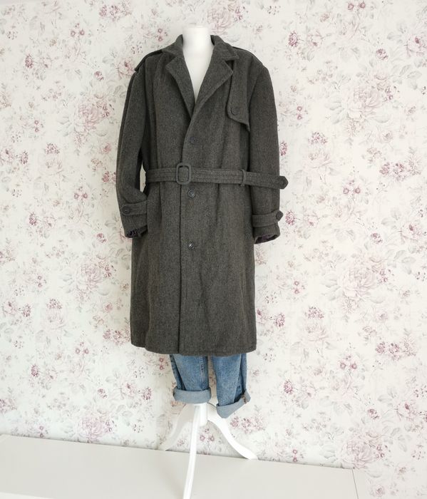 Szary wełniany ciężki płaszcz vintage moda polska xl, xxl