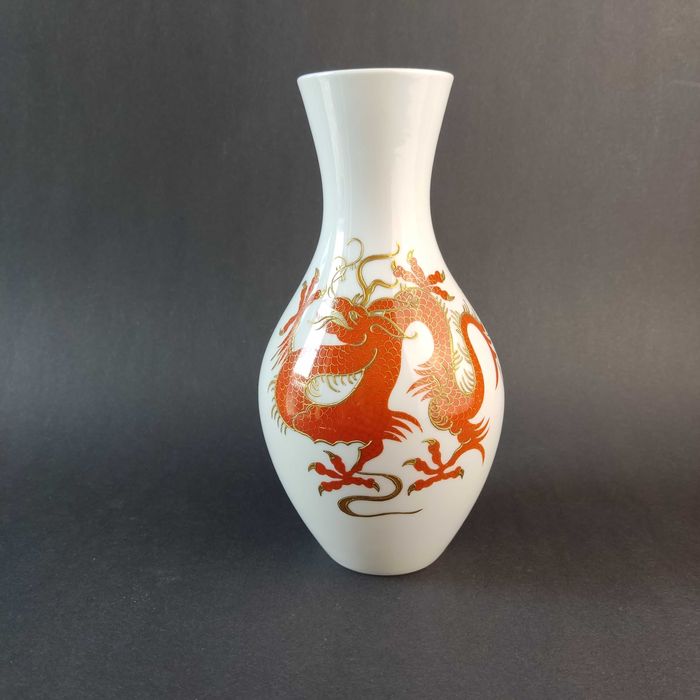 Wazon czerwony smok dragon Schaubach Kunst 1950