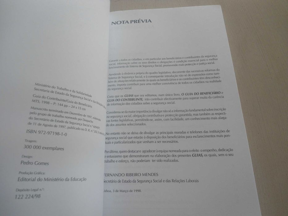 Guia do Contribuinte da SS/Guia do Beneficiário da SS