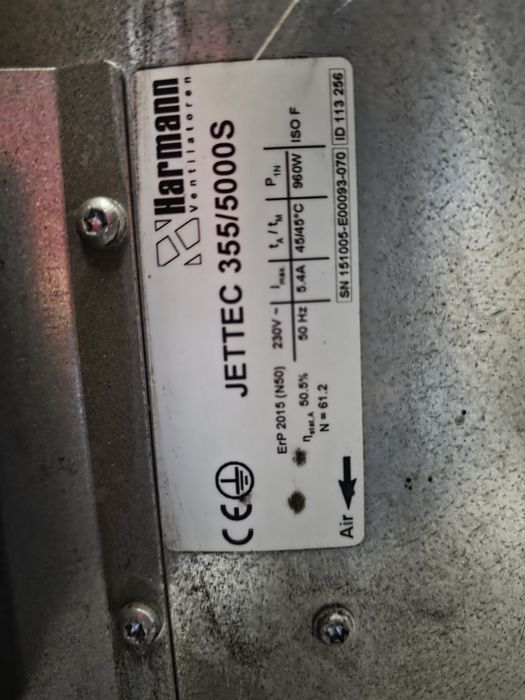 Wentylator kanałowy Harmann JETTEC 355/5000 S 355 mm