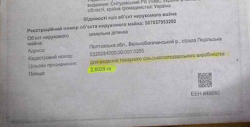 Продам земельний ПАЙ Полтавська обл. 2.8га гарний ЧОРНОЗЕМ