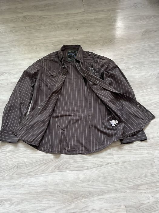 Next size M koszula męska szara w prążki pagony kieszenie naszywki