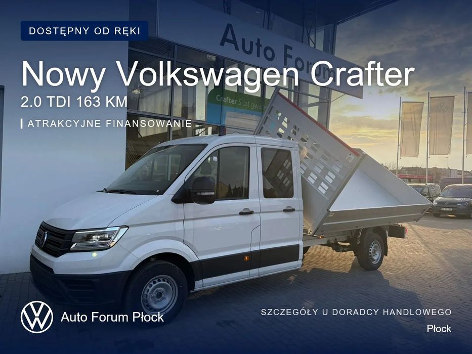Volkswagen Crafter  Nowy VW Crafter Wywrotka 2025 | Podwójna Kabina 6 Miejsc | 163 KM |
