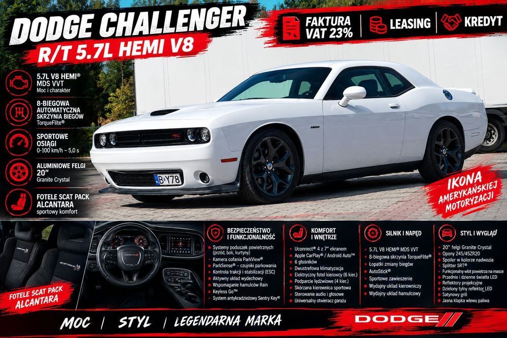 Dodge Challenger 5.7 Hemi Automat Skóry VAt23% Leasing kredyt !!