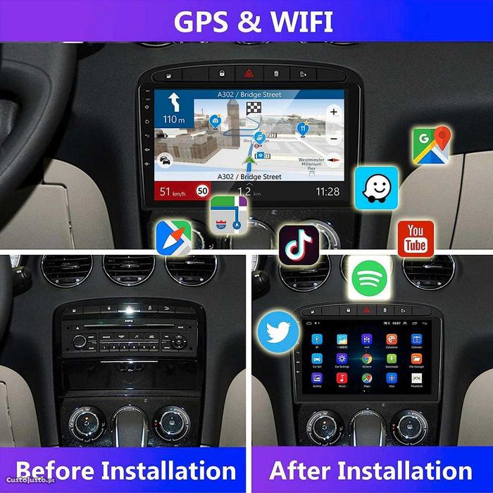 Auto-rádio 9" android 14 Peugeot 308 RCZ 408 de 2007 a 2013