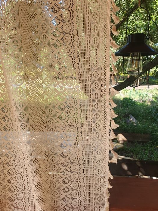 2 zasłony boho ecru 140x200 na taras frędzle