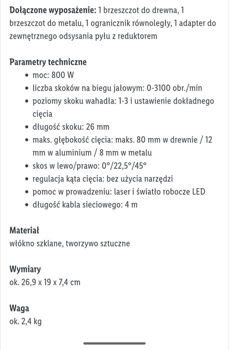 Wyrzynarka Parkside PSTK 800 D3