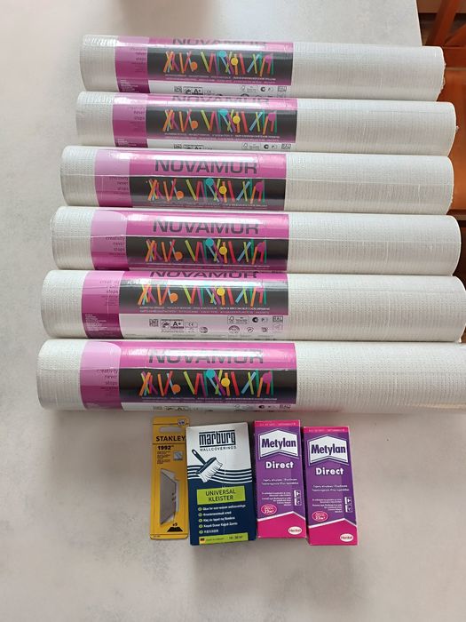 6rolek tapety NOVAMUR na flizelinie 32m2 kleje gratisy