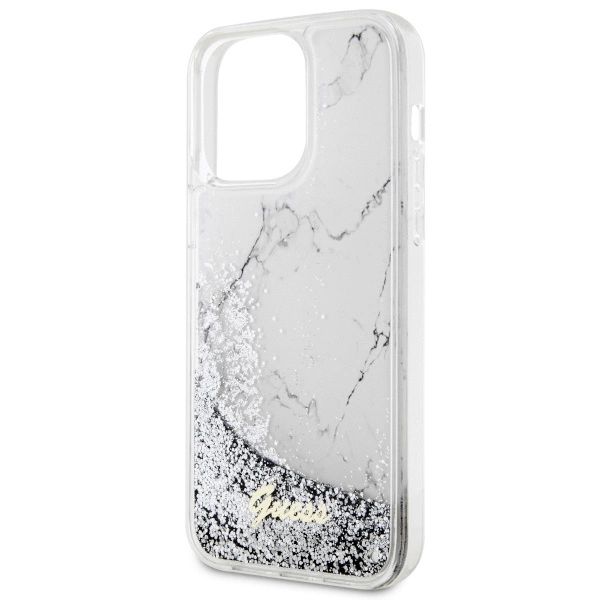 Etui Guess Liquid Glitter Marble na iPhone 14 Pro Max - białe