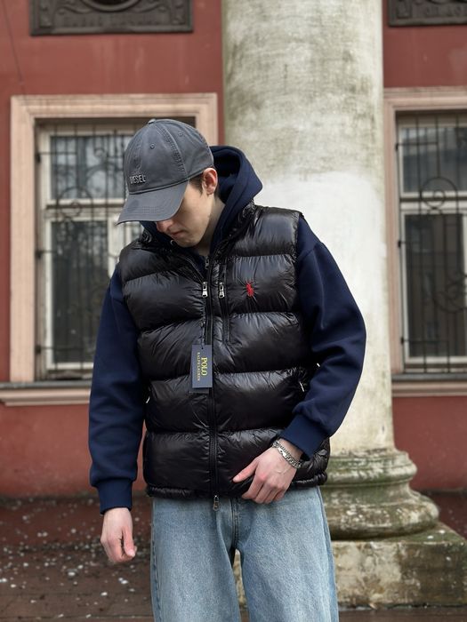 Глянцевая желетка Поло Ральф Лоурен черная Мужская жилетка Polo Ralph