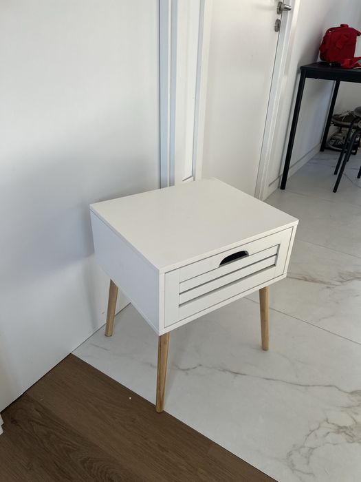 Mesa De cabeceira Branca e Madeira Bambu Jysk