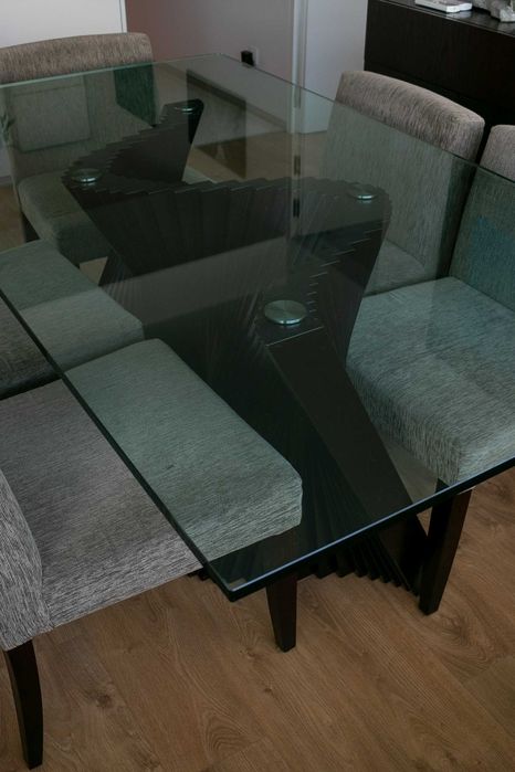 Mesa de Jantar vidro e madeira 1,80 x 1m