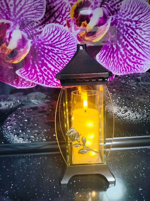 kapliczka znicz szklany lampion + wkład led