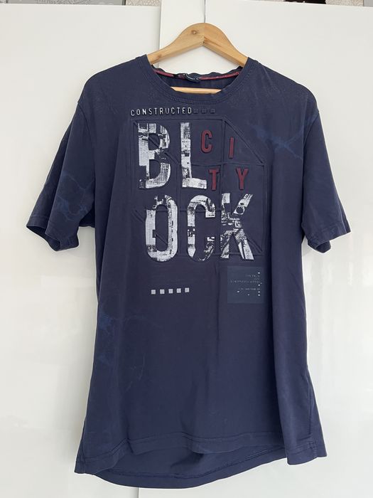 Granatowy t-shirt męski Szachownica r.XL