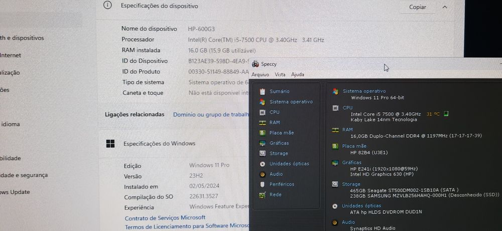 Pç HP 600G3 7ªG|i5.7500-3.4G|16G|NVMe256G+HDD500G|VGA/DP|Wifi+BT|W11