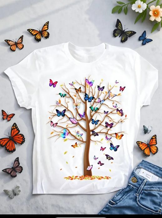 T-shirt bluzka damska z nadrukiem motyle.