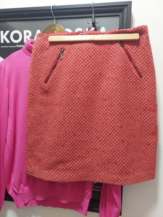 NOWA! Wełniana spódnica Marks&Spencer (M&S) r. 38, czerwony tweed mini