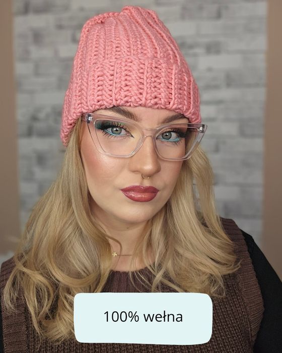 Czapka 100% wełna kolor łososiowy