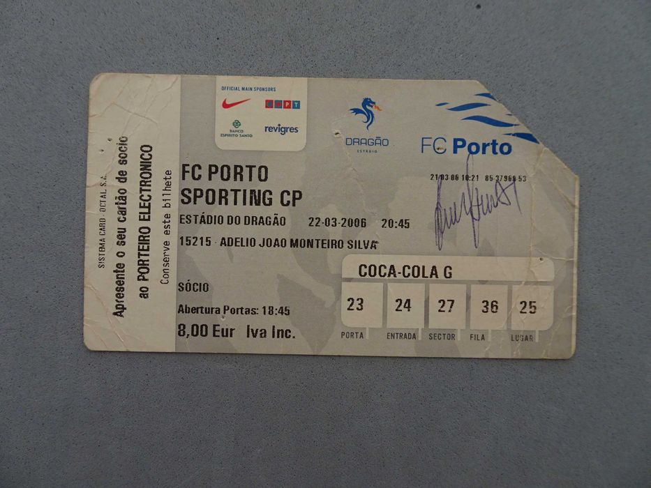 Bilhete de futebol Porto Sporting 2006