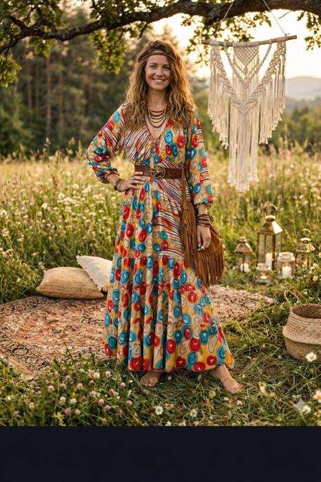 Sukienka długa boho hippie Indie upcykling