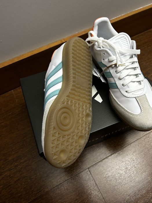 Sapatilhas samba azul turquesa e coral